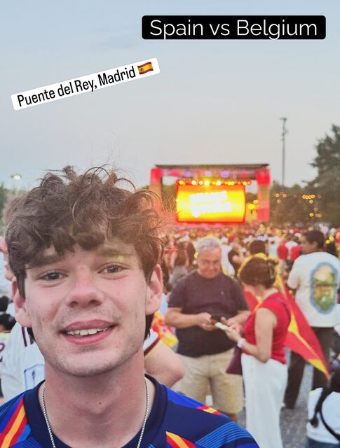 Awesome time watching Spain defeat Belgium in the World Cup at the historic Puente del Rey, in th...